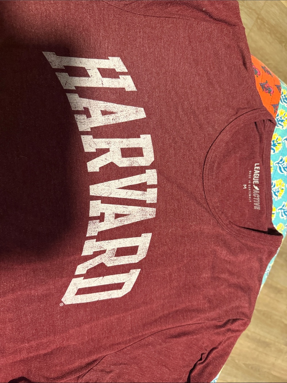 Size Medium League Active Maroon Harvard Crewneck Tee with White Logo